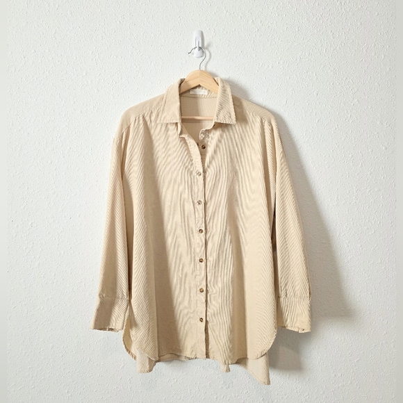 Neutral Oversized Corduroy Cotton Button Up S - Picture 1 of 7